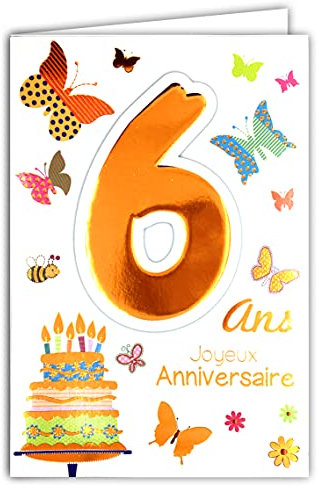 Age Mv 69-2006 Carte Joyeux Anniversaire 6 ans Enfant Garçon Fille motif Gâteau 6 Bougies Papillons