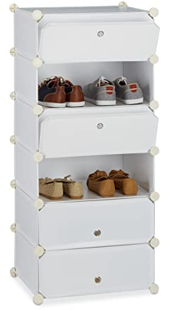 Relaxdays Zapatero Estrecho con Puertas, Blanco, 37x49x107 cm