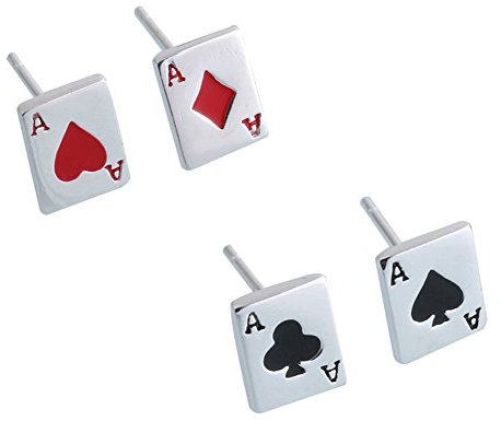 Helen de Lete Rot und Schwarz Poker 925 Sterling Silber Ohrringe (4PCS Set)