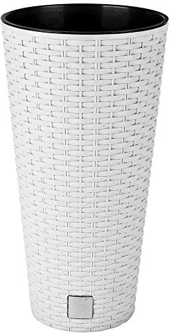 Tall Rattan Design Flower Pots Round or Square (Small Round, White)