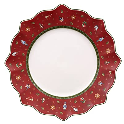 Villeroy & Boch Toy's Delight Lot de 6 assiettes plates de 28 cm - Vaisselle de Noël - Assiettes de service pour Noël - Porcelaine de qualité supérieure - Rouge