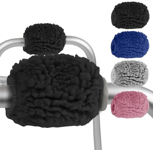 Vive Schaffell-Griffe (2er-Pack) – Handpolster-Zubehör für faltbare Rollator, Krücken – weiche gepolsterte Griffabdeckung für Erwachsene, Senioren, medizinische Lenker-Schaumstoffpolsterung (schwarz)