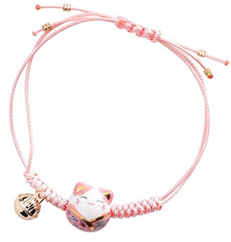 Happyyami Glückliche Katze Armband Nette Feng Shui Maneki Neko Armband Einstellbar Gute Luck Geflochtene Glocke Handgelenk Kette Neue Jahr Geburtstag Mutter Tag