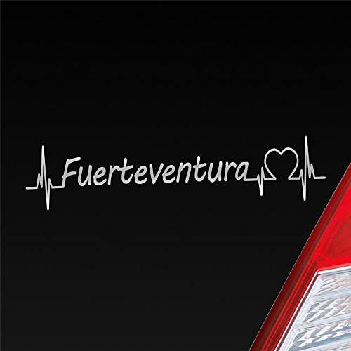 Hellweg Druckerei Auto Aufkleber Fuerteventura Puls Herzschlag mit Insel Motiv 19x4 cm Silber Sticker Heckscheibenaufkleber