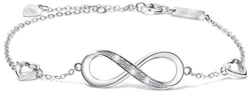 Aucuu Damen Armband, Infinity Armband 925 Sterling Silber Geschenke für Frauen Mädchen mama, Funkeln Zirkonia Freundschaftsarmband Verstellbar Armkette, Jubiläum Geburtstag Personalisierte Geschenk