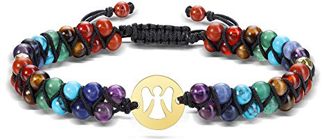 GEHECRST 7 Chakra Armband Engel Edelstein Armbänder Natürliche Chakra Steine Yoga Armband Healing Reiki Energietherapie Glückbringen Edelstein für Damen Herren