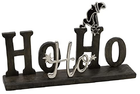 Gehlmann dekorativer weihnachtlicher Schriftzug HoHoHo aus Mangoholz und Aluminium