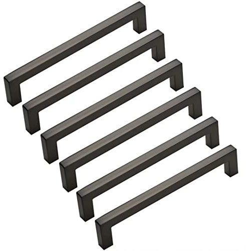 Creatwls Manijas de puerta para armario de cocina, tiradores y pomos de cajones, 6 piezas de color gris oscuro