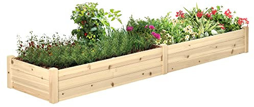 Outsunny Carré Potager de Jardin dim. 244 x 61,5 x 27 cm Feutre de Drainage, séparation Inclus Bois de Sapin