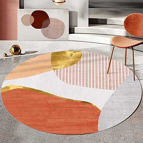 makeups1 Runden Teppiche Weich Groß rutschfest Waschbar Teppich Kinderzimmer, Wohnzimmer Teppiche, Leichtes luxuriöses geometrisches Orange-Rot-Gold ø 100 cm