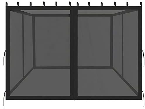 DURCOVER Ersatz-Moskitonetz, 3 x 3,6 m, universelles Pavillon-Netz mit Reißverschlüssen für den Außenbereich, Garten, Terrasse, Pavillon, 4 Paneele, Seitenwände, Schwarz (nur Moskitonetz)