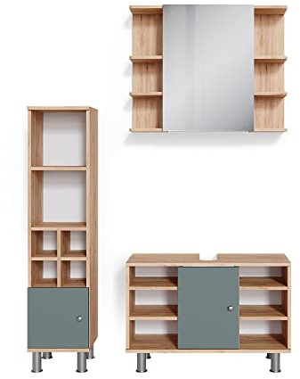 Vicco set mobili bagno Fynn, Verde/Quercia dorata, 3 parti