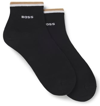 BOSS Mens 2P AS Uni stripe CC Two-pack of ankle-length socks with logo and signature stripe