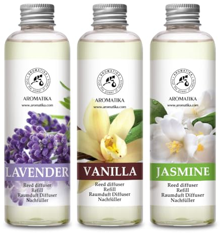 Raumduft Nachfüllflasche Lavendel & Vanille und Jasmin 3x200ml – Raumerfrischer – Frischer und Langanhaltender Raumduft – Aroma Diffuser – Aromatherapie – Reed Diffuser Refill