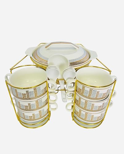 Bavary Suppenterrine mit Deckel, 2000 Ml mit 6 Schüsseln,6 Löffeln Tafelgeschirr Serviergeschirr 15 Tlg 6 Personen