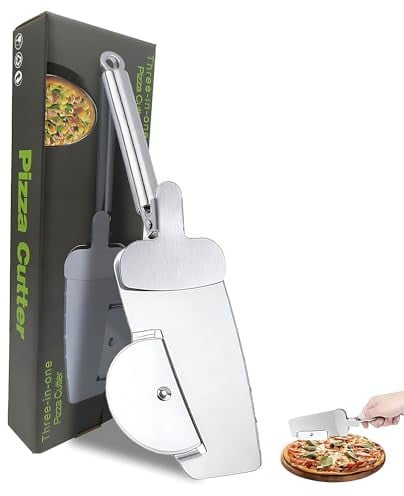 Cortador de pizza profesional de acero inoxidable, cortador de pizza multifunción, con cáscara de pizza, tiene anillo colgante para lavar lavavajillas