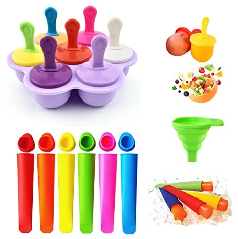 Silicone Ice Pop Molds with 6PCS Silicone Ice Pop Molds, 7.8×1.57 inch,Reusable Popsicle Molds for Kids Attached Lid,Ice Pop Maker with Clean Brush Durable Reusable as Snack Bags Set (Colourful)