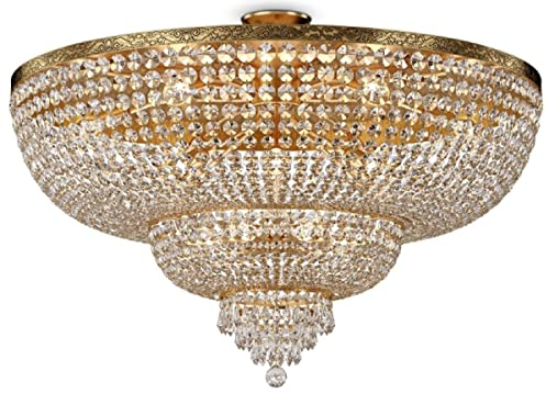 Casa Padrino Barock Kristall Kronleuchter Antik Gold Ø 100 x H. 68,8 cm - Runder Barockstil Kronleuchter - Barock Wohnzimmer Kronleuchter - Edel & Prunkvoll