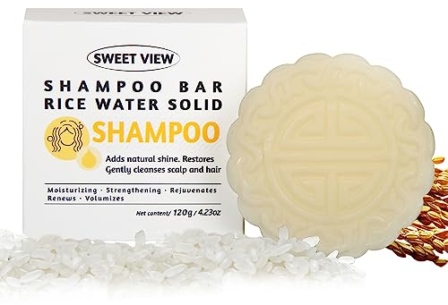 SWEET VIEW Shampoo Bar, Reiswasser Shampoo Bars für Haarwachstum & Stärkung, Vegan Haar Verdunkelung Solid Shampoo 120g