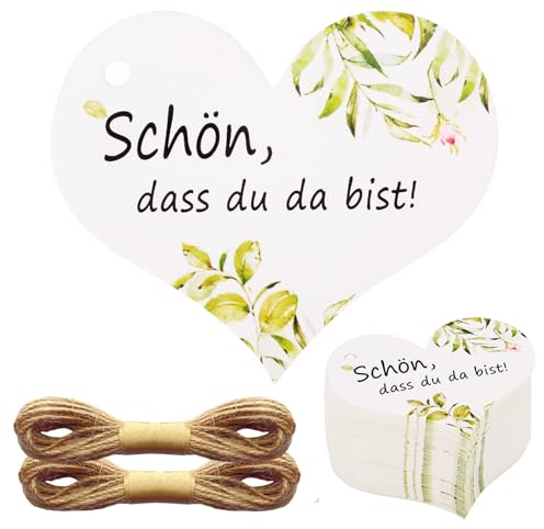 Schön Dass Du Da Bist Anhänger 100 Stück, Herz Geschenkanhänger Hochzeit, Kommunion Taufe Konfirmation Gastgeschenk Deko Weihnachten Geburtstag