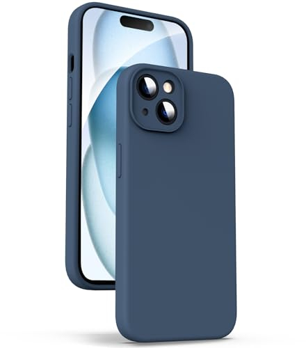Supdeal Liquid Silicone Case for iPhone 15 - [Camera All-Round Protection] [Soft Microfiber Lining Anti-Scratch] 4 Layer Full Covered Shockproof Gel Rubber Phone Case Cover, 6.1, Dark Blue