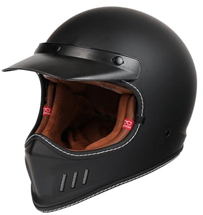 Casco Moto Integrale Retrò, Casco da Bici da Strada Approvato da DOT/ECE con Visiera Parasole, Caschi da Scooter ATV UTV Cafe Racer Unisex-Adulto C,M