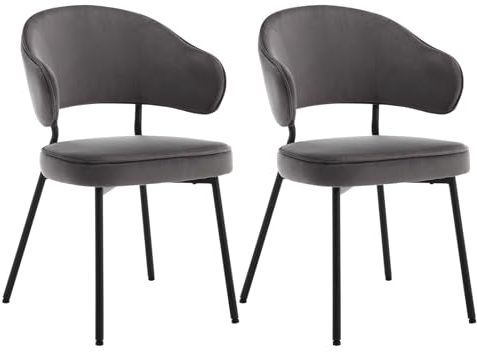 WOLTU 2er Set Esszimmerstühle, Küchenstuhl, Polsterstuhl, Loungesessel, Wohnzimmerstuhl, Design Stuhl, mit Rückenlehne Armlehnen Metallbeinen, gepolstert, Samt, Dunkelgrau, BH389dgr-2