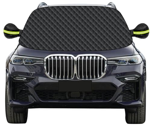Mengine Frontscheibenabdeckung, Auto Windschutzscheibe Abdeckung mit 9 Versteckten Magneten,Haken und Seitenflügel Spiegel,Eisschutzfolien Frost Guard Fit für Autos und SUVs (Schwarz, 157 * 126cm)