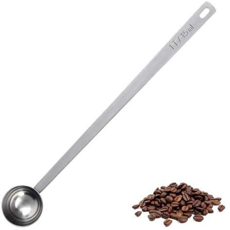 U-Taste Misurino per Caffè da 15ml: Misurino in Acciaio Inox 18/8 con Manico Extra Lungo da 21,5cm per Caffè Macinato, Grani, Polvere, Espresso, Ideale per Contenitori Alti, Lattine (Argento)