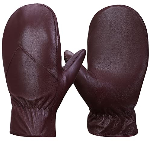 MGGMOKAY Damen Winterhandschuhe Lammfell Fäustlinge Mit Fleece gefüttert