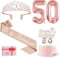 50. Geburtstag Frauen Deko, 50. Geburtstag Schärpe und Krone, Tortendeko Geburtstag und Kerzen, Roségold Luftballons 50, Geschenk zum 50 Geburtstag Frau, 50. Geburtstag Party Deko Supplies