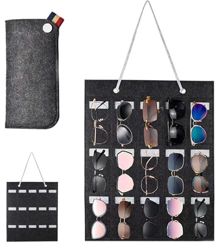YQBFTC 1PCS Organizer da Parete per Occhiali da Sole Borsa con 15 Fessura in Feltro,Portaoggetti per Occhiali da Sole,Appendi Occhiali da Vista Tascabili a Parete,Porta Espositore per Occhiali da Sole