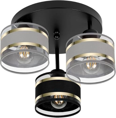 alfalux Deckenlampe Mit 3 Lampenschirmen Moderne LED Deckenleuchte Leuchte Lampe Wohnzimmerlampe Schlafzimmerlampe Kinderzimmer Wohnzimmer Schlafzimmer Badezimmer Küche Deckenleuchten TI-3030SC-GRSCGR