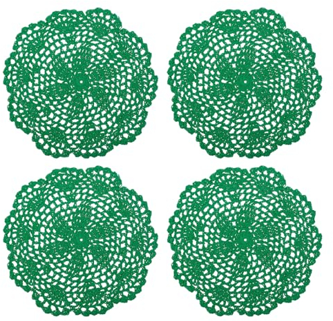 QUARKZMAN Häkeln Deckchen 4Stk 8 - Handgefertigt Häkeln Baumwolle Untersetzer Rund Spitze Tischsets mit Blumen für Hochzeit Party Dekoration (Weihnachten Grün)