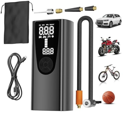 Pompe gonflable sans fil, pompe gonflable portable automatique pour l'extérieur, moniteur de pression des pneus, légère, rechargeable, adaptée aux matelas de camping, aux jouets de piscine et aux pneu