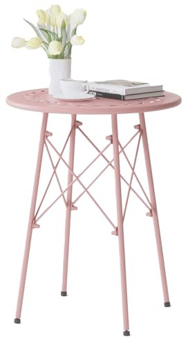 Table d'appoint pour l'extérieur, petite table d'appoint pour l'extérieur, table d'appoint ronde pour le patio en métal, résistante aux intempéries, pour le patio, le jardin, le balcon, la cour (Rose)