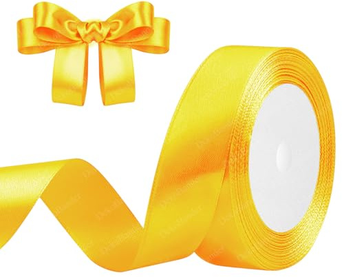DekoBander Satinband Gelb 25mm x 23m, Geschenk- & Bastelband | für Geschenkverpackungen, Basteln, DIY, Nähen, Brautparty-Dekoration, Christbaumschmuck