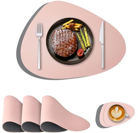 YanBous Sets de Table Lavables, Ensemble de 6 Sets de Table avec Sous-verres pour Maison, Cuisine, Restaurant et Hôtel - Rose/Gris