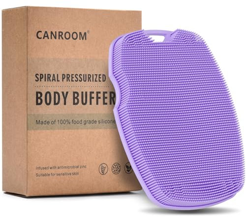 Canroom Scrubber per il corpo in silicone, con infusione di zinco, setole altamente elastiche, esfoliante per corpo doccia, riduzione della cellulite, circolazione sanguigna, viola