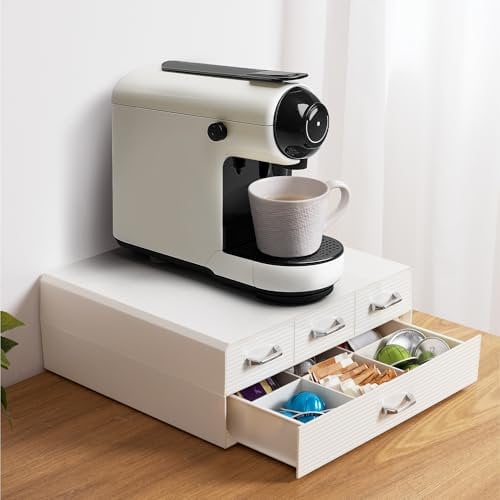 Navaris Cassetto Doppio Porta Cialde caffè - Contenitore per Capsule ESE e Accessori Zucchero Latte - Portacialde 4 Cassetti Macchina Espresso - Crema/Biancastro