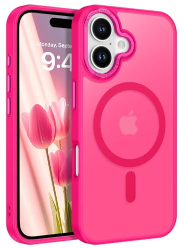 DOMAVER Case for iPhone 16 Case, [Compatible with mag-safe] Charging Military Grade Anti-Yellowing Cover Hard Slim Frosted Matte Phone Cases for iPhone 16 6.1, Hot Pink
