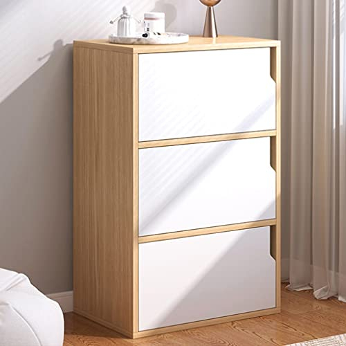 HSOYGE Kommode mit 3 Schubladen aus hellem Holz, Kommode und Nachttisch, grifflos, Moderne Schlafzimmermöbel, Schubladenkommode für Studentenleben, 40 x 24 x 80 cm (Eiche + Weiß)