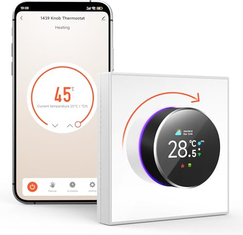 Funspread Smart Thermostat Fußbodenheizungen Wasser - Wandthermostat WiFi Digital Thermostat mit Alexa, Google Home, Tuya, Smart Life App Drehschalter TFT LCD Monitor 3A Weiß