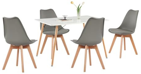 H.J WeDoo Esszimmergruppe Esstisch mit 4 Stühlen Essgrupp, Rechteckig Küchentisch und 4er Set Esszimmerstühle Sitzgruppe für Wohnzimmer Küche Büro(120x80cm Tisch+4 Grau Stühle)