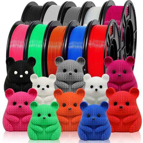 EONO PLA+ Filament Set 1.75mm, 10x250g – Hochfeste 3D-Drucker Filament, Schwarz, Weiß, Grau, Blau, Grün, Rot, Pink, Orange, Lila, Transparent, Kompatibel mit allen FDM 3D-Druckern