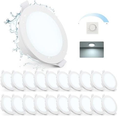 Gr4tec LED Einbaustrahler IP65, LED Spots 230V Dimmbar 6W 6500K Kaltweiß 400LM, Spots Deckenleuchte 68-80mm, Deckenspots LED Weiß, Einbauspots Einbauleuchten für das Bad Küche Wohnzimmer, 20er Set