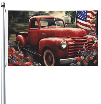 Patriotische alte rote LKW-Flaggen für den Außenbereich, 90 x 152 cm, doppelseitiger Druck, Gartenflagge, Outdoor-Flagge, Urlaubsflagge, Banner mit Ösen, Hausflagge, für Bauernhaus, Rasen, Veranda,