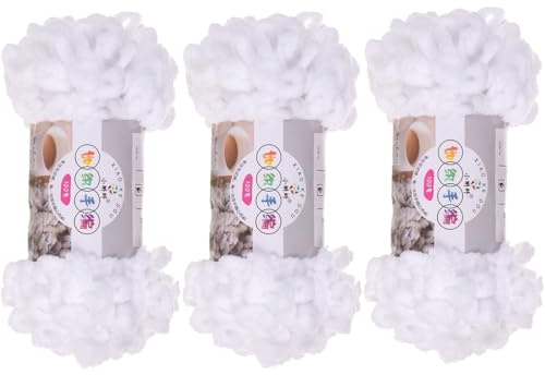 Schlingengarn, Chenille Wolle Zum Häkeln, Puffy Wolle Chenille Schlaufenwolle Häkeln Und Stricken Ohne Hilfsmittel Kleidung Accesoire Decken Teppiche (Weiß,3 PCS)