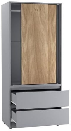 URBNLIVING 2-Door 2-Drawer Sliding Wardrobe, Modern Bedroom Storage Cupboard with Hanging Rail, Smooth Silent Sliding Doors, Adjustable Feet, Safety Wall Fixing and Mix or Match Carcass & Door Colours