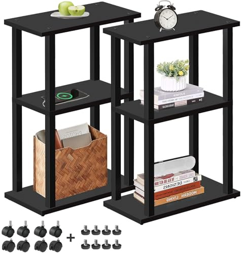 TUTOTAK Small Side Table, Narrow End Table, Bedside Table, Set of 2, Nightstand with Wheels for Living Room, Bedroom, Black V1TB01BK0612EU